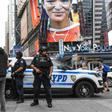 Members of the New York City Police Counterterrorism force stand guard in Times Square on August 18, 2017 amid heightened fears of attacks
