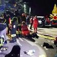 This handout picture taken and released by the Italian fire and rescue service shows emergency personnel treating victims after the stampede in Corinaldo