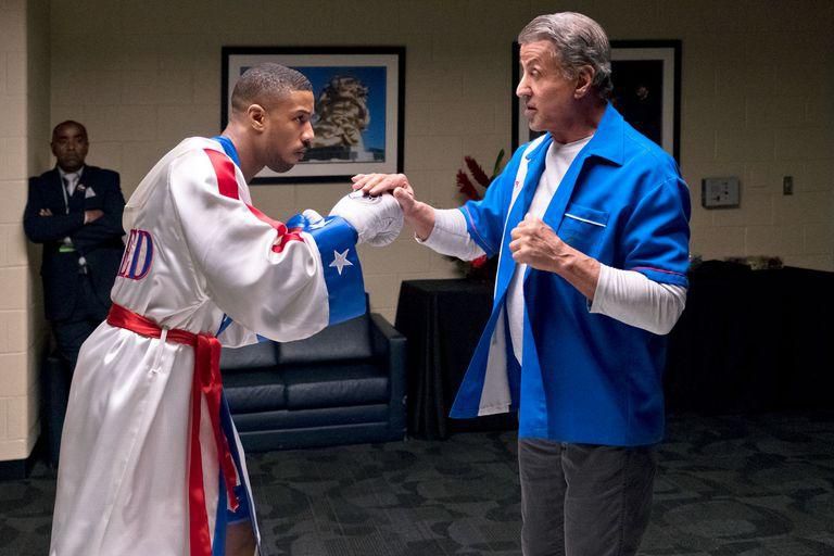Jordan with Sylvester Stallone in Creed II, who returns to play Rocky Balboa.