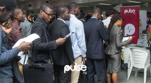 Students at Pulse stand during Internship Fair in UNILAG