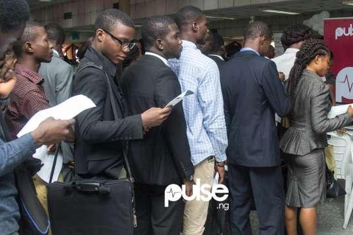 Students at Pulse stand during Internship Fair in UNILAG