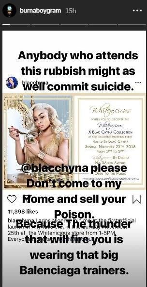 Burna Boy calls out Blac Chyna over her proposed visit to Nigeria