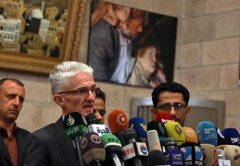UN aid chief Mark Lowcock speaks to the media in the Yemeni capital Sanaa on November 29, 2018
