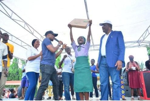 Student celebrating her win in the raffle draw competition