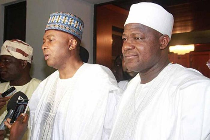 Senate President Bukola Saraki and House Speaker, Yakubu Dogara at a press conference