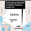 Map of Kenya locating where an Italian volunteer was kidnapped by gunmen