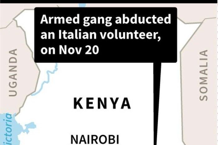 Map of Kenya locating where an Italian volunteer was kidnapped by gunmen