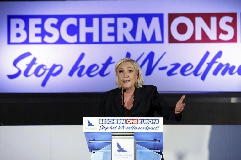 "The country that signs the pact obviously signs a pact with the devil," said French far-right leader Marine Le Pen at an event in Brussels hosted by Belgium's Vlaams Belang party