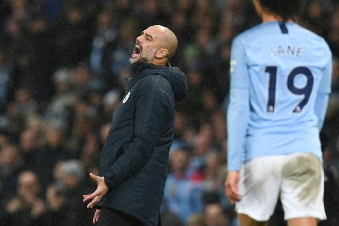 Manchester City manager Pep Guardiola reacts on the touchline during his side's match against Crystal Palace at the Etihad Stadium