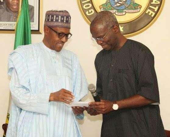 President Muhammadu Buhari (left) and former Lagos State Governor, Babatunde Fashola.