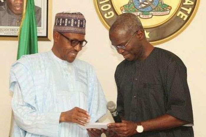 President Muhammadu Buhari (left) and former Lagos State Governor, Babatunde Fashola.