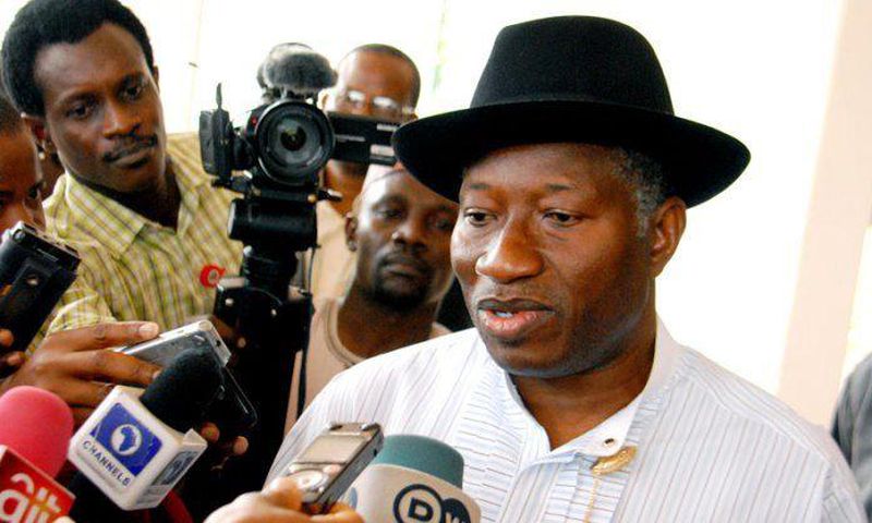 Ex-President Goodluck Jonathan addresses the press after a PDP meeting