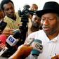 Ex-President Goodluck Jonathan addresses the press after a PDP meeting