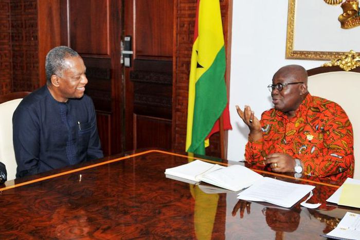 President of Ghana Nana Akufo-Addo (R) and Minister of Foreign Affairs Geoffrey Onyeama (2ndLeft) during the visit of President Mohammadu Buhari Special Envoy to Ghana Assurance