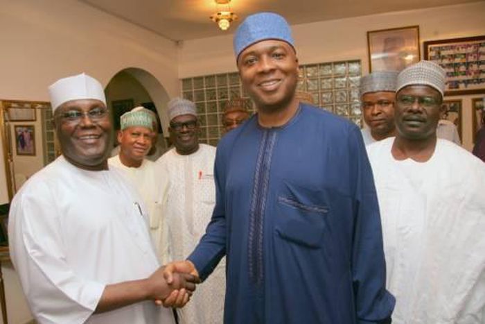 Former Vice-President Atiku Abubakar (L) and Senate President Bukola Saraki (R)