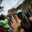 Protesters at an Ebola response centre in the Beni region of DR Congo on Thursday