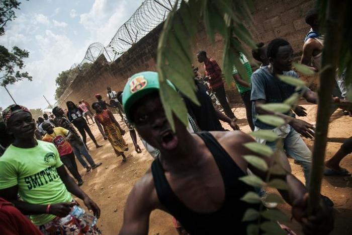 Protesters at an Ebola response centre in the Beni region of DR Congo on Thursday