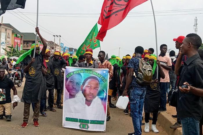 Shiites demanding El-zakzaky's release during a protest in Abuja