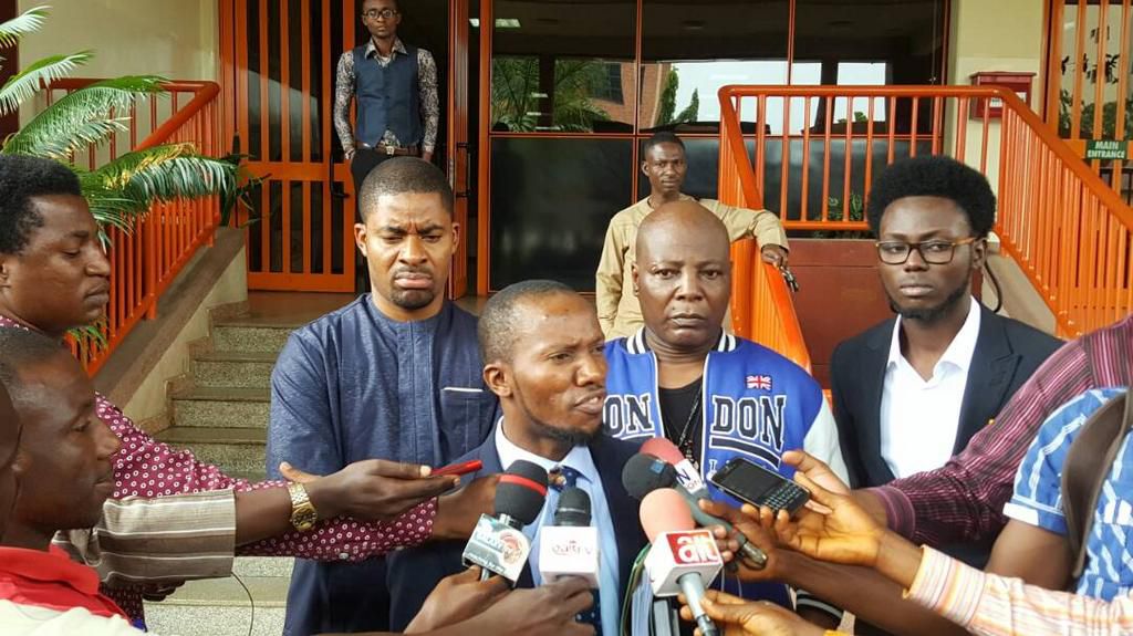 Counsel to Charly Boy, Inibehe Effiong addressing journalists at the court