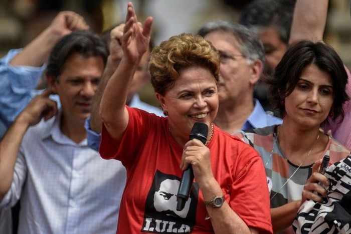 Former Brazilian president Dilma Rousseff (C), shown here at a campaign rally in September 2018 in Ouro Preto, Minas Gerais state -- failed to win a Senate seat in the general election