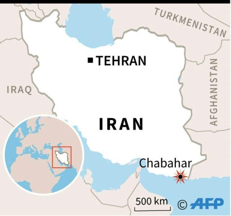 Map of Iran locating bomb attack in Chabahar.