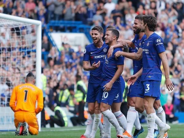 Chelsea celebrate another Hazard goal.