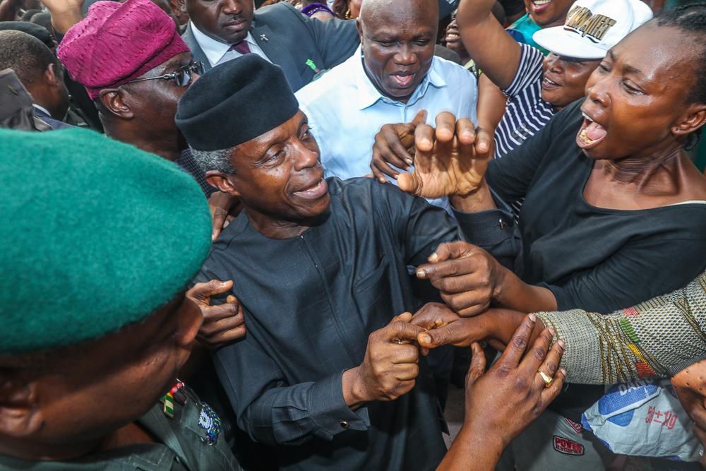 Osinbajo is mobbed as he meets beneficiaries of Trader Moni scheme in Lagos, November 12, 2018