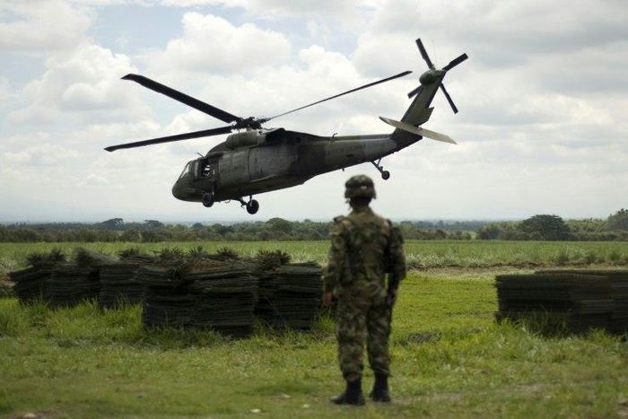 A Black Hawk army helicopter, like the one seen in this file photo, was returning to its base when it crashed in Colombia's west, the military said
