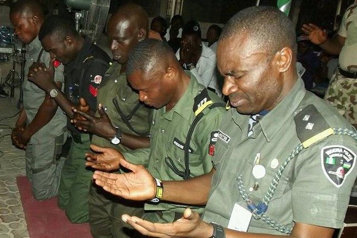 The gallant officers thanking God for keeping them alive