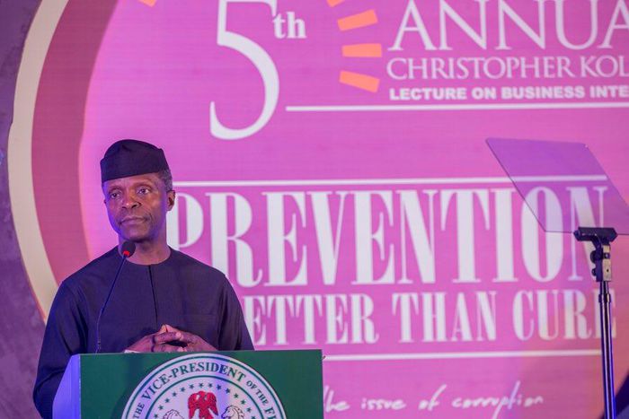 Acting President Yemi Osinbajo at the 5th Annual Christopher Kolade Lecture on Business Integrity in Lagos on Friday, June 30, 2017