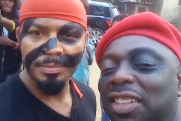 Ramsey Nouah and Segun Arinze on set of Imoh Umoren's new TV series
