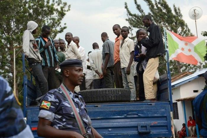 Suspected Burundian rebels are transported on a police truck in Gatumba, at the border of Burundi and DR Congo on January 31, 2017
