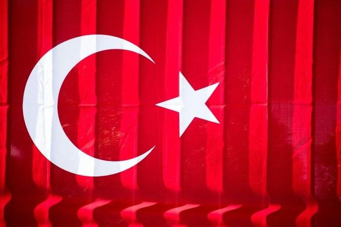 A Turkish flag outside a polling station at the Turkish consulate in Berlin on March 27, 2017