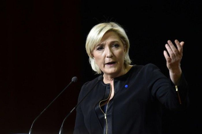French presidential election candidate for the far-right Front National (FN) party, Marine Le Pen speaks during a campaign rally on April 15, 2017 in Perpignan, southwestern France