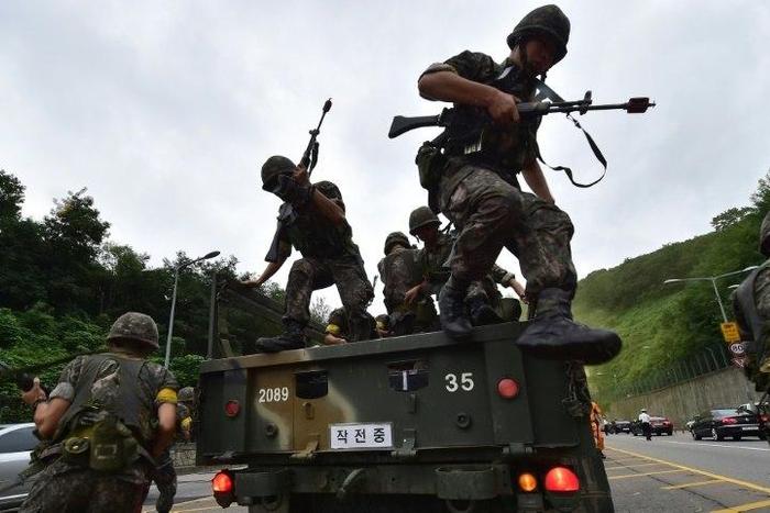 South Korean soldiers in last year's joint annual military exercises with the US, which Pyongyang warned Sunday will "pour gasoline on the fire" this year