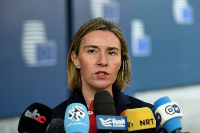 EU foreign affairs chief Federica Mogherini speaks to journalists at the EU headquarters in Brussels on February 6, 2017 before a Foreign Affairs ministers meeting focusing on Libya and efforts to curb migrant flows across Mediterranean