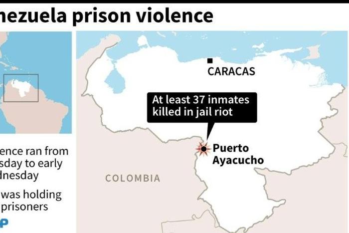 Map showing Puerto Ayucucho in Venezuela where 37 inmates have been killed in a prison riot
