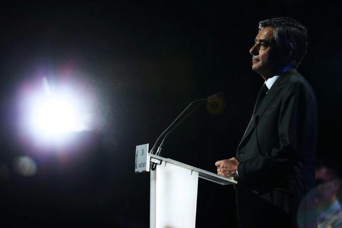 French presidential candidate for the right-wing Les Republicains (LR) party Francois Fillon delivers a speech during a campaign rally in Caen, northwesthern France, on March 16, 2017
