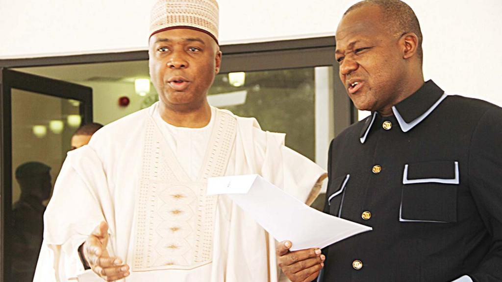 Leaders of Nigeria's Legislative Arm - Senate President, Dr. Bukola Saraki and Speaker of House of Representatives, Mr. Yakubu Dogara