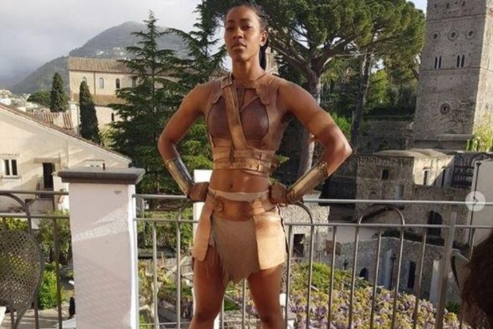 Moe Sasegbon on set of Wonder Woman