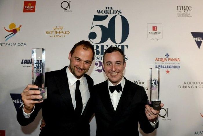 Daniel Humm and Will Guidara, whose New York eatery Eleven Madison Park was named world's best restaurant at an awards ceremony in Melbourne
