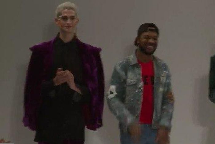 Adewale Oke-Lawal of Orange Culture takes a bow at Fashion Scout London at London Fashion Week