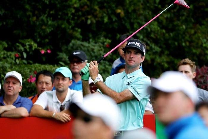 Bubba Watson of the US watches his shot at the Shenzhen International tournament in Shenzhen, in China's southern Guangdong province on April 20, 2017