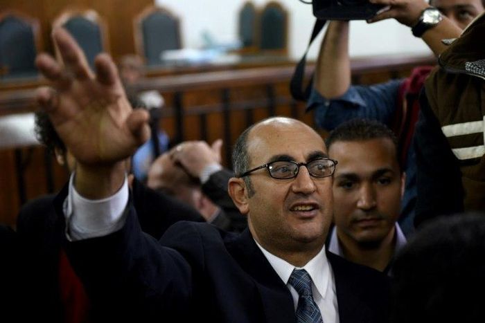 Egyptian lawyer Khaled Ali (C), seen in 2016, was the main lawyer to bring a case against the government after it agreed to hand over two Red Sea islands to Saudi Arabia in April last year