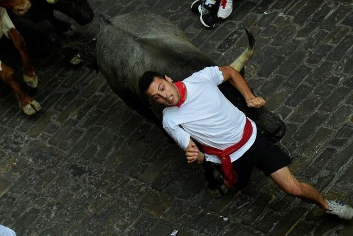 Not everybody managed to outrun six fighting bulls on the second day of the San Fermin festival in Pamplona, with ten people hurt