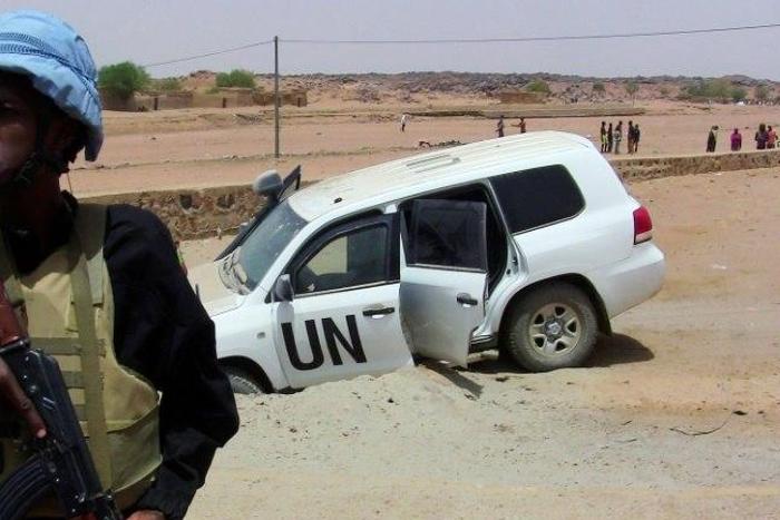 A UN vehicle after it drove over an explosive device last July in northern Mali