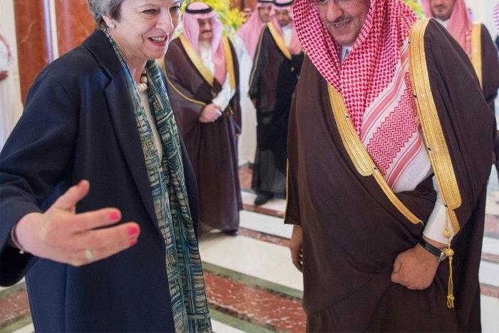 British Prime Minister Theresa May meets Saudi Crown Prince Mohammad bin Nayef in Riyadh on April 4, 2017