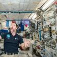 French astronaut Thomas Pesquet displays his juggling and eating skills during a light moment on the International Space Station