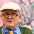British artist David Hockney touched up the logo of Britain's best-selling The Sun by adding black shadowing to its lettering and a white sun, using a painting app on his iPad