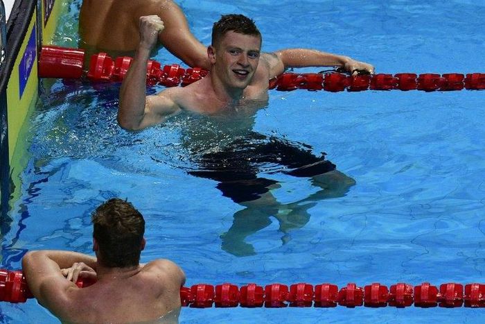 Great Britain's Adam Peaty clocked a new championships record of 57.47 seconds in the men's 100m breaststroke final on July 24, 2017